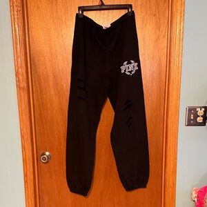 PINK Victoria's Secret Black Oversized Baggy Joggers Sweatpants Distressed M